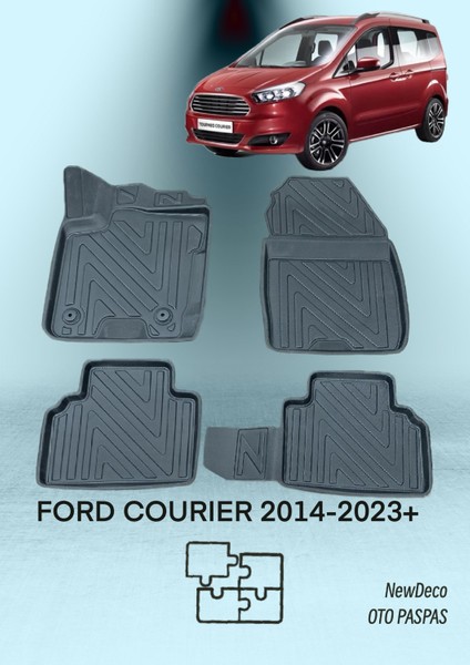 NewDeco Ford Courier 2014-2023 Için 5,5d Carbon Style Havuzlu Paspas - Tpe Malzeme