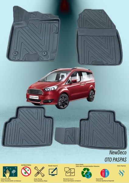 NewDeco Ford Courier 2014-2023 Için 5,5d Carbon Style Havuzlu Paspas - Tpe Malzeme