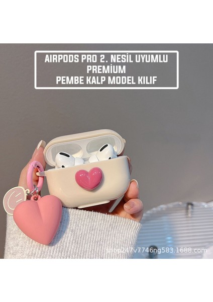 Airpods Pro 2.nesil Uyumlu 3D Geometrik Pembe Kalp Tasarımlı Sevimli Premium Kulaklık Kılıfı modelleri