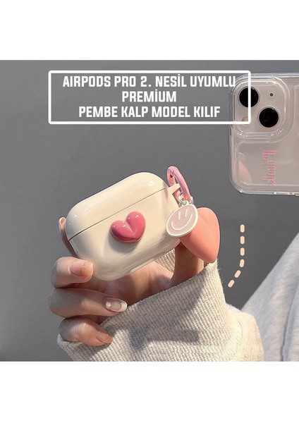 Airpods Pro 2.nesil Uyumlu 3D Geometrik Pembe Kalp Tasarımlı Sevimli Premium Kulaklık Kılıfı indirimleri