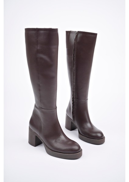 Daisy Model Deri Koyu Kahverengi Dizaltı Fermurlı Kalın Topuklu Kadın Günlük Çizme modelleri