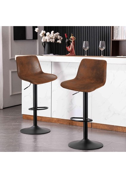 Yükseklik Ayarlı Bar Sandalyesi 2'li Set, Dönebilen, Şık ve Konforlu