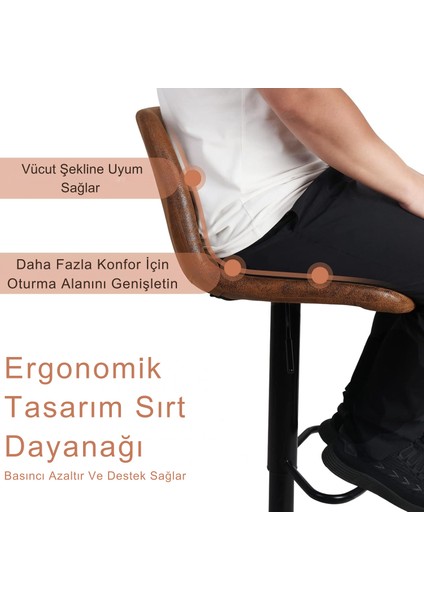 Yükseklik Ayarlı Bar Sandalyesi 2'li Set, Dönebilen, Şık ve Konforlu