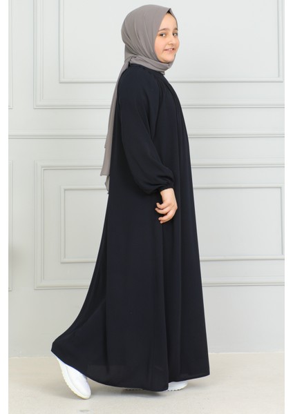 Reglan Kol Büzgülü Çocuk Elbise--Lacivert modelleri