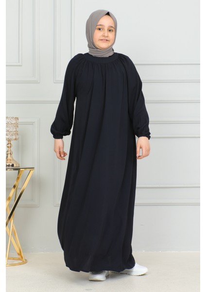 Reglan Kol Büzgülü Çocuk Elbise--Lacivert fırsatları