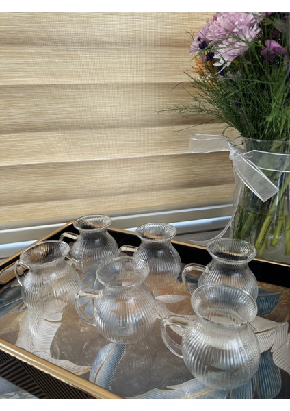 6 Kişilik Keyfi Ala Çizgili Borosilikat Cam Kulplu Çay Bardağı 180ml