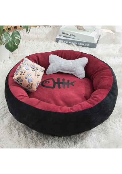 Lacivert Tarzı Iç 20CM 0-1kg Balık Kemikleri ile Kedi Yatağı Yuvarlak Kısa Peluş Küçük Pet House Mat Kış Sıcak Uyuyan Kediler Yuva Yumuşak Güzel Küçük Köpek Yatakları (Yurt Dışından)