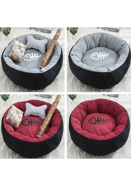 Lacivert Tarzı Iç 20CM 0-1kg Balık Kemikleri ile Kedi Yatağı Yuvarlak Kısa Peluş Küçük Pet House Mat Kış Sıcak Uyuyan Kediler Yuva Yumuşak Güzel Küçük Köpek Yatakları (Yurt Dışından)