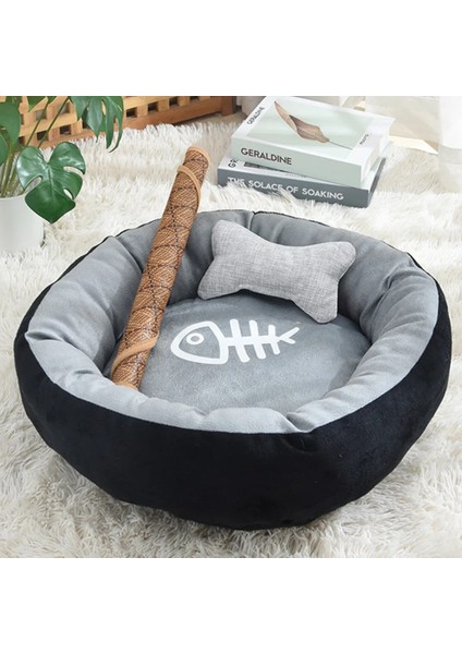 Lacivert Tarzı Iç 20CM 0-1kg Balık Kemikleri ile Kedi Yatağı Yuvarlak Kısa Peluş Küçük Pet House Mat Kış Sıcak Uyuyan Kediler Yuva Yumuşak Güzel Küçük Köpek Yatakları (Yurt Dışından)