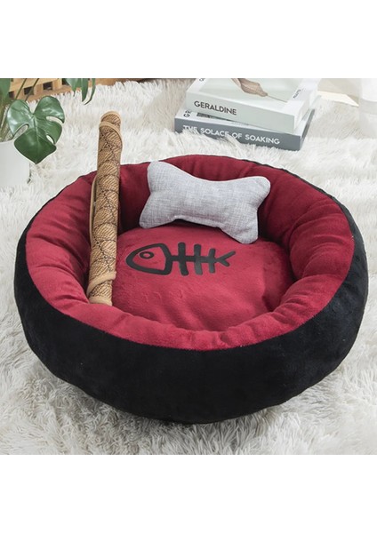 Lacivert Tarzı Iç 20CM 0-1kg Balık Kemikleri ile Kedi Yatağı Yuvarlak Kısa Peluş Küçük Pet House Mat Kış Sıcak Uyuyan Kediler Yuva Yumuşak Güzel Küçük Köpek Yatakları (Yurt Dışından)