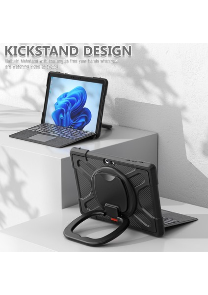 Microsoft Surface Go 1/2/3 Siyah Için Tpu + Pc Kılıfı (Yurt Dışından)