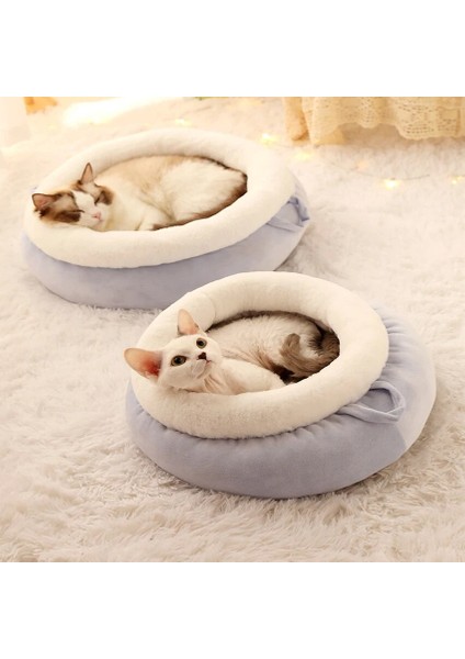 Mavi Stil 40CM Mat ile Kedi Yatağı Pet House Yastık Yavru Yumuşak Sıcak Yuvarlak Yatak Derin Uyku Tulumu Kış Kedi Sepeti Yavru Yuva Kedi Aksesuarları (Yurt Dışından) fiyatları