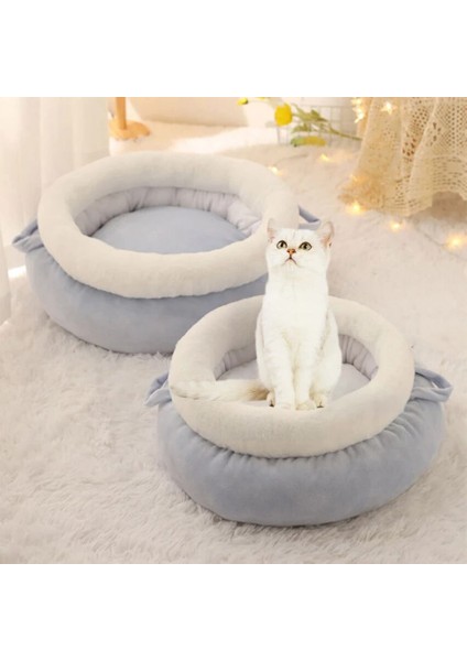 Mavi Stil 40CM Mat ile Kedi Yatağı Pet House Yastık Yavru Yumuşak Sıcak Yuvarlak Yatak Derin Uyku Tulumu Kış Kedi Sepeti Yavru Yuva Kedi Aksesuarları (Yurt Dışından) modelleri