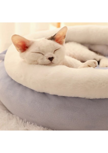 Mavi Stil 40CM Mat ile Kedi Yatağı Pet House Yastık Yavru Yumuşak Sıcak Yuvarlak Yatak Derin Uyku Tulumu Kış Kedi Sepeti Yavru Yuva Kedi Aksesuarları (Yurt Dışından) fırsatları