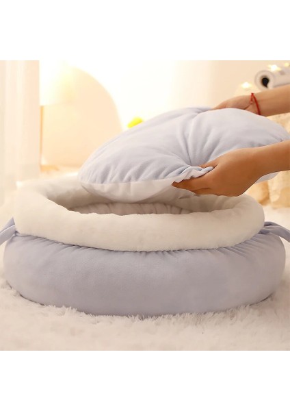 Mavi Stil 40CM Mat ile Kedi Yatağı Pet House Yastık Yavru Yumuşak Sıcak Yuvarlak Yatak Derin Uyku Tulumu Kış Kedi Sepeti Yavru Yuva Kedi Aksesuarları (Yurt Dışından) indirimleri