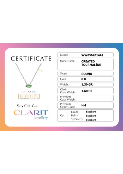 Created Tourmaline Taşlı Clarit Serisi 8 Ayar Beyaz Altın Kolye