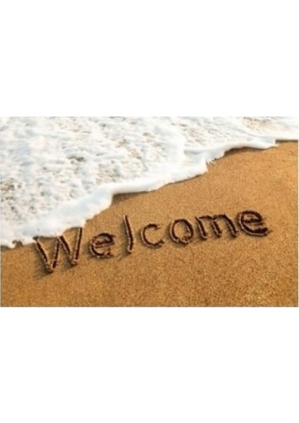 Dijital Baskı Dekoratif Welcome Beyaz Kapı Önü Paspası K-1253