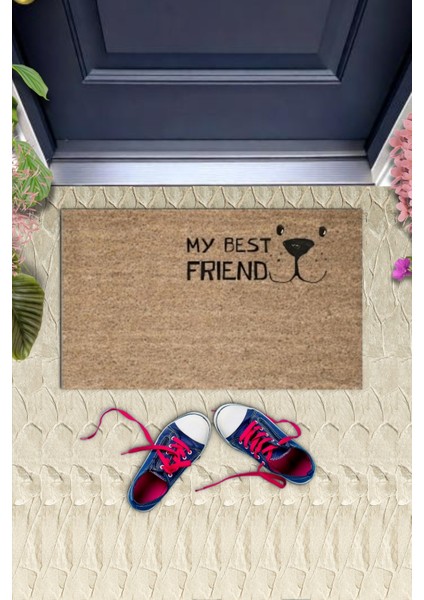 Dijital Baskı Kahverengi My Best Friend Dekoratif Kapı Paspası K-2021