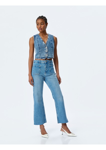 Ispanyol Paça Düğmeli Normal Bel Denim Pantolon - Flare Jeans