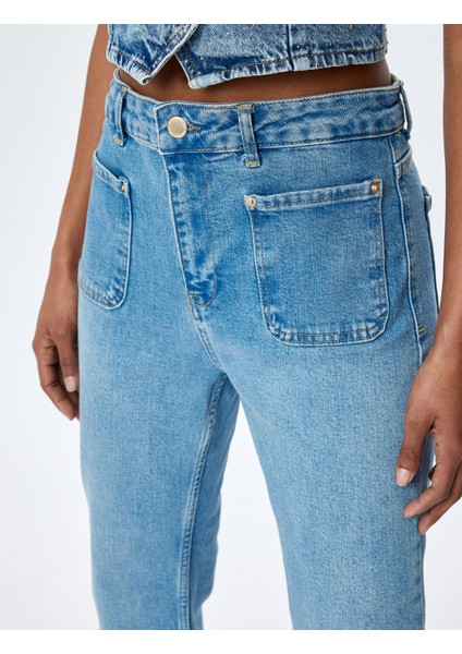 Ispanyol Paça Düğmeli Normal Bel Denim Pantolon - Flare Jeans indirimleri