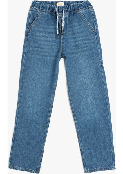 Pamuklu Beli Bağcıklı Cep Detaylı Denim Pantolon