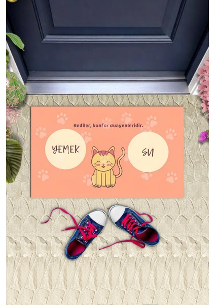Dijital Baskı Dekoratif Kedi Yavruağzı Kapı Önü Paspası K-1212