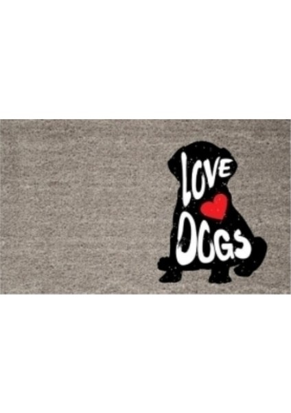 Dijital Baskı Gri Love Dogs Köpekli Dekoratif Kapı Paspası K-2071
