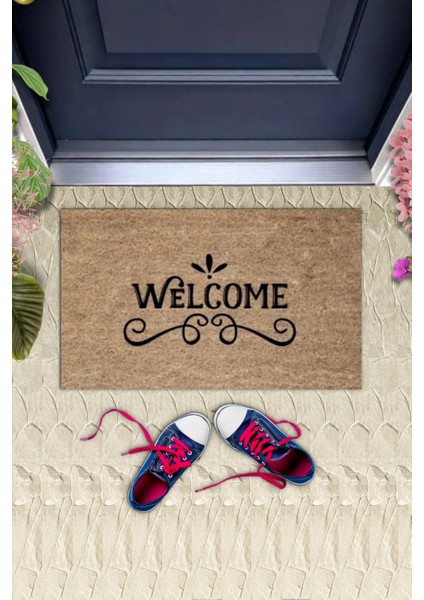 Siyah Kapı Önü Paspası Motifli Welcome Desen K-3309