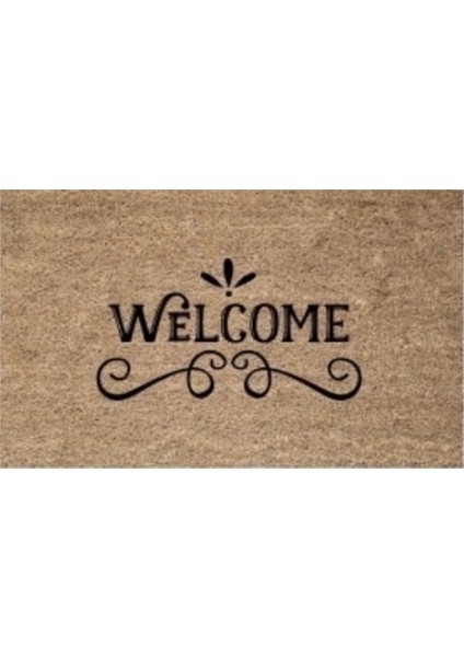 Siyah Kapı Önü Paspası Motifli Welcome Desen K-3309