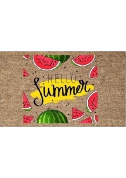 Kahverengi Kapı Önü Paspası Hello Summer Karpuz Dilimleri Desen K-3267