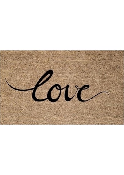 Bej Kapı Önü Paspası Büyük Yazılı Love Desen K-3316