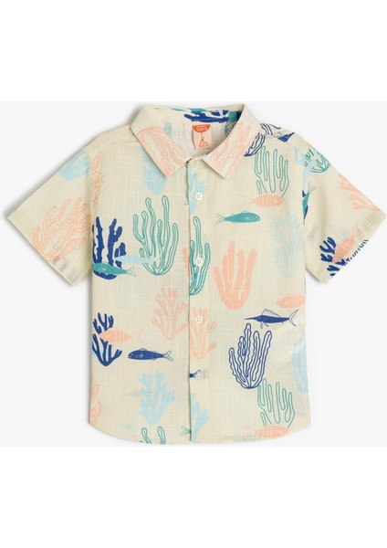 Pamuklu Tek Cepli Desenli Düğme Detaylı Kısa Kollu Gömlek