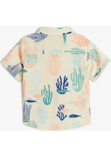 Pamuklu Tek Cepli Desenli Düğme Detaylı Kısa Kollu Gömlek fiyatları