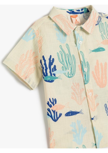 Pamuklu Tek Cepli Desenli Düğme Detaylı Kısa Kollu Gömlek modelleri