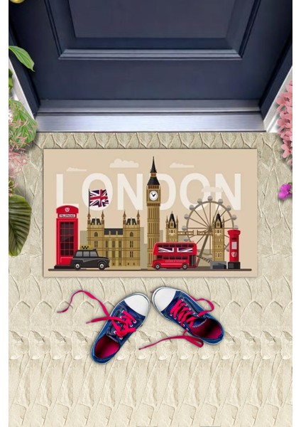 Dijital Baskı Bej London Temalı Paspas K-3020