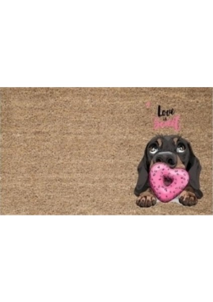Dijital Baskı Kahverengi Love Sweet Pembe Uzun Kulaklı Köpek Dekoratif Kapı Paspası K-2056