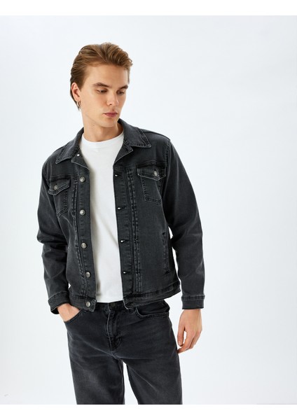 Kapaklı Cep Detaylı Düğmeli Pamuklu Klasik Jean Ceket