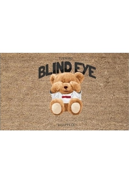Dekoratif Dijital Blind Eye Ayıcık Bej Kapı Paspası Dış Mekan Paspas K-3189