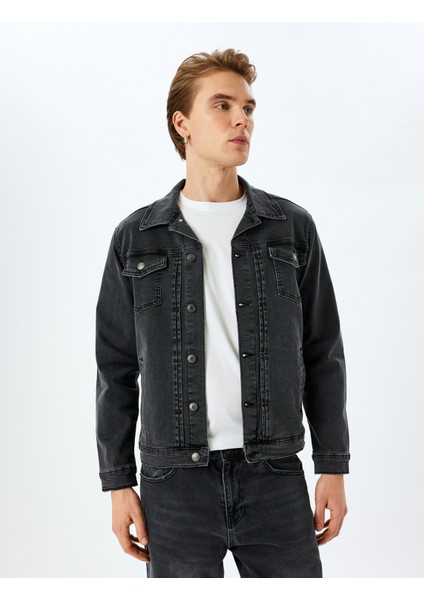 Kapaklı Cep Detaylı Düğmeli Pamuklu Klasik Jean Ceket modelleri