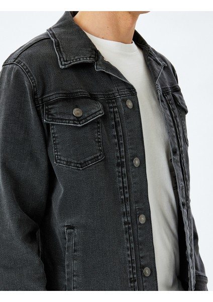 Kapaklı Cep Detaylı Düğmeli Pamuklu Klasik Jean Ceket indirimleri