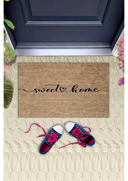Bej Kapı Önü Paspası Sweet Love Home Desen K-3336