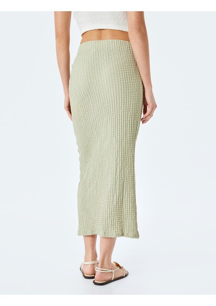 Slim Fit Dokulu Drape Detaylı Yüksek Bel Kalem Etek