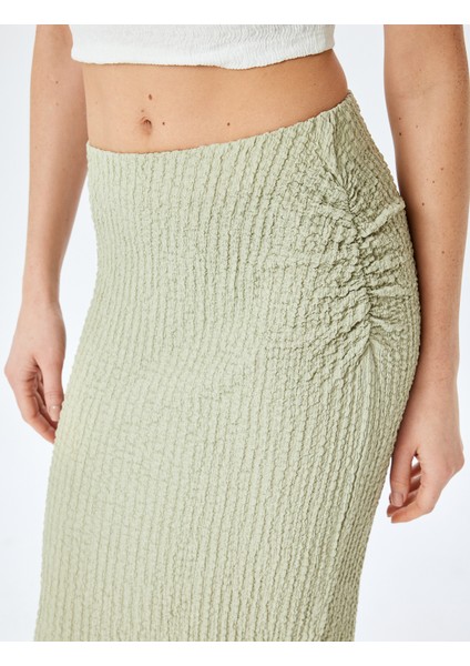 Slim Fit Dokulu Drape Detaylı Yüksek Bel Kalem Etek