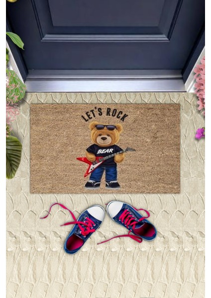 Bej Kapı Önü Paspası Let's Rock Ayıcık Desen K-3322