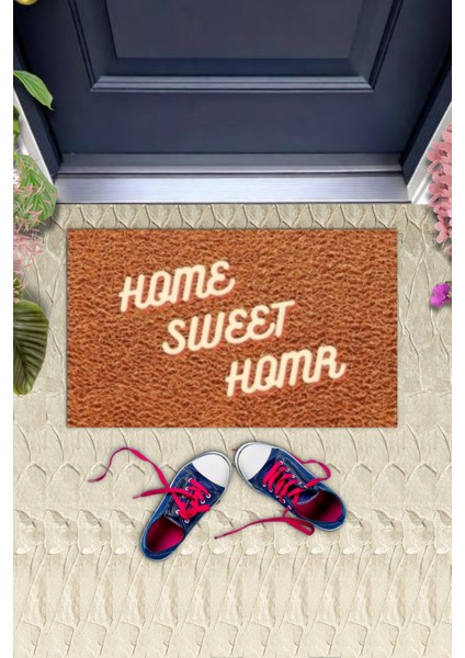 Dijital Baskı Dekoratif Home Sweet Home Kahverengi Kapı Önü Paspası K-1236