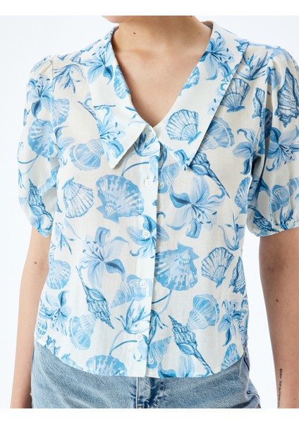 Balon Kol Çiçekli Düğmeli Crop Oversize Gömlek indirimleri