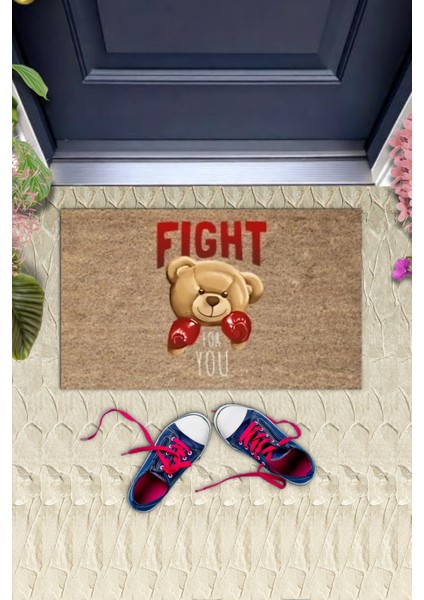 Bej Kapı Önü Paspası Fight For You Ayıcık Desen K-3321