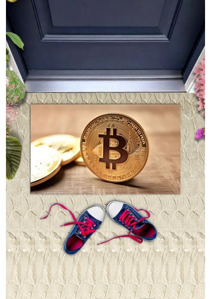 Dijital Baskı Dekoratif Bitcoin Pudra Kapı Önü Paspası K-1280