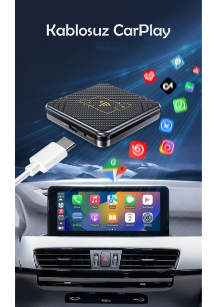 Kablosuz Carplay & Android Auto, USB ve Type-C Uyumlu Araç Multimedya Adaptörü