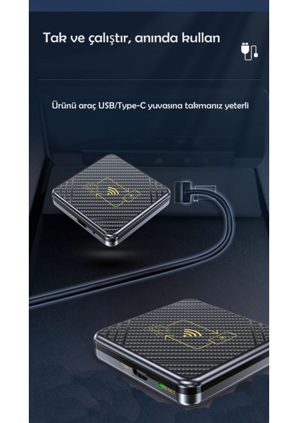 Kablosuz Carplay & Android Auto, USB ve Type-C Uyumlu Araç Multimedya Adaptörü